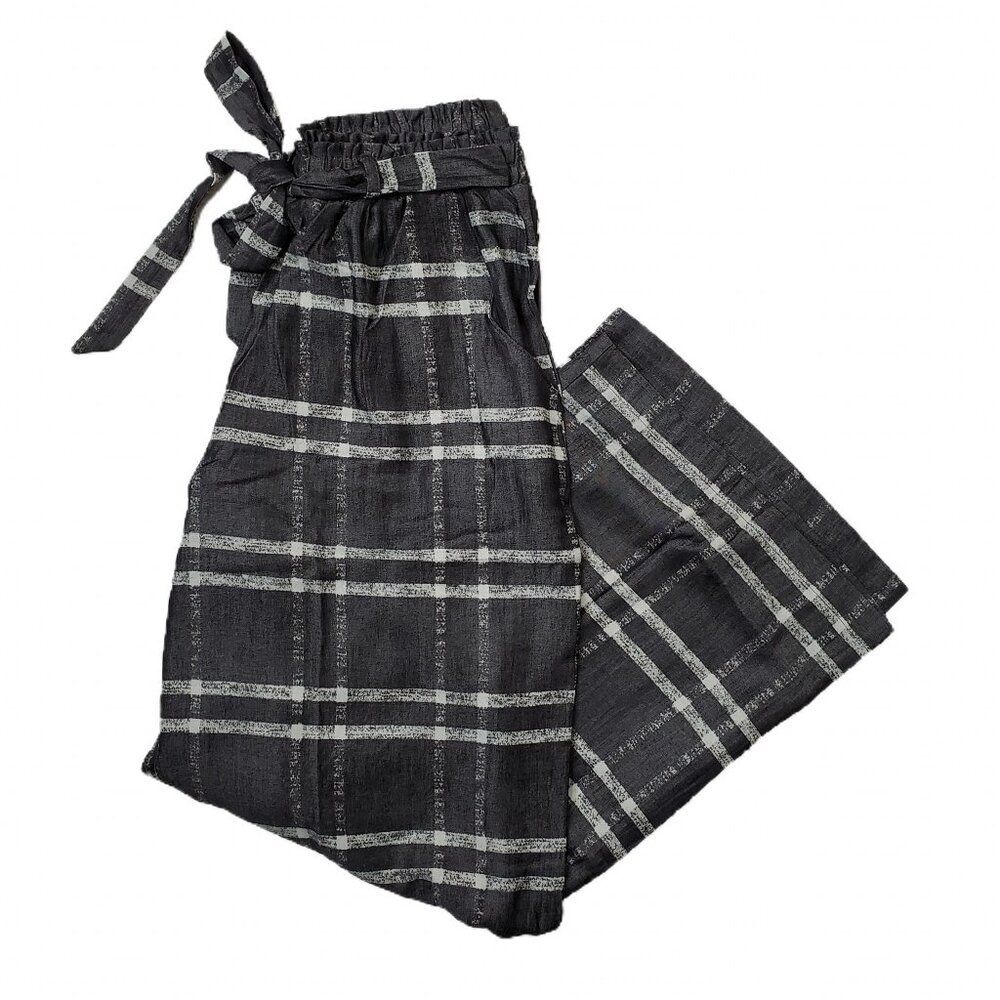 NEW 2XL LuLaRoe Denim Chambray Black White‎ Plaid Pants Paper Bag Dianne